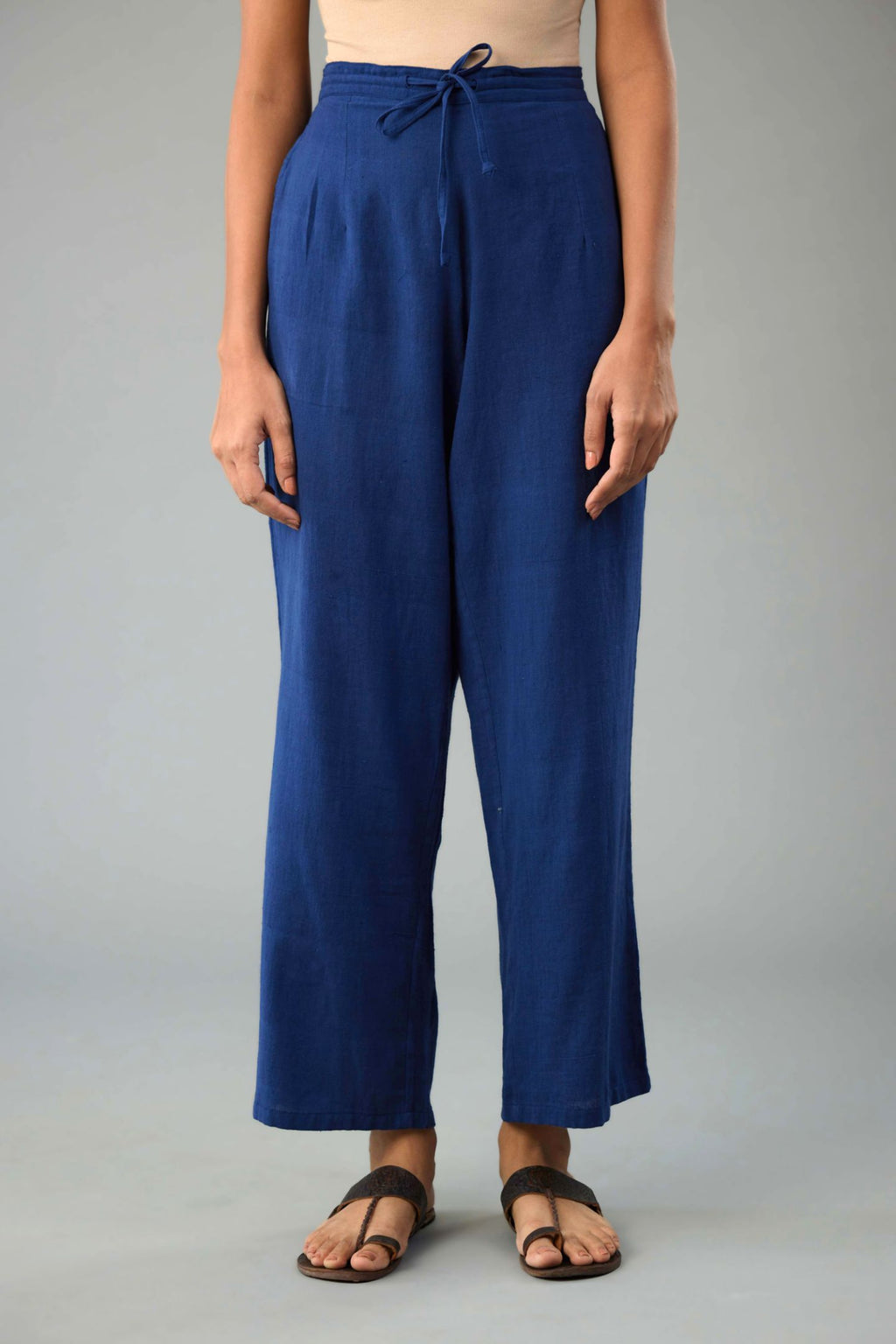 Blue handloom cotton straight pants.