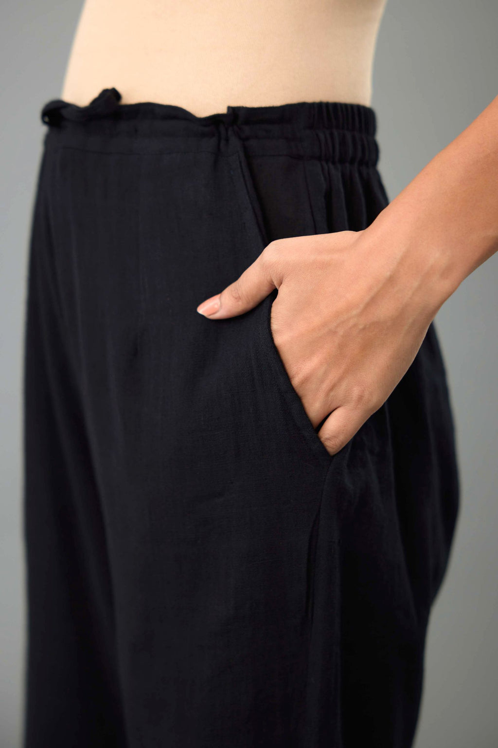 Black handloom cotton straight pants.