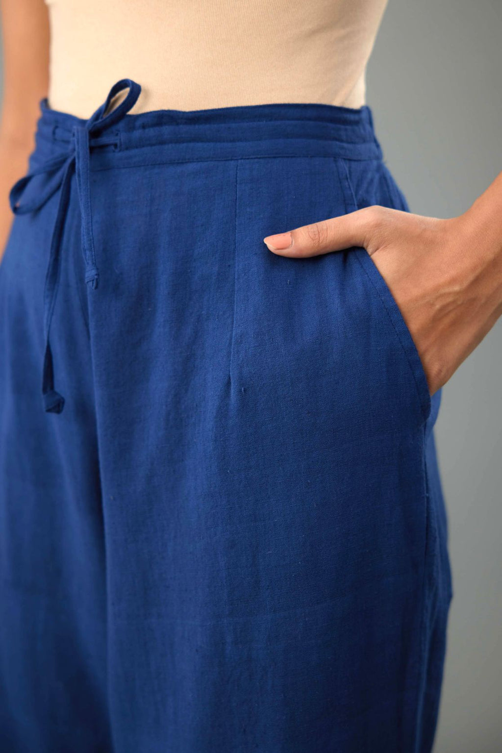 Blue handloom cotton straight pants.