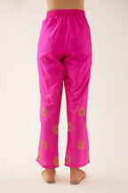 Fiji fuchsia silk straight pants with dori and silk thread embroidery.
