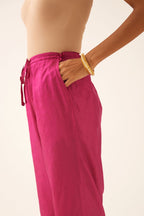 Jaz berry silk straight pants with dori and silk thread embroidery.