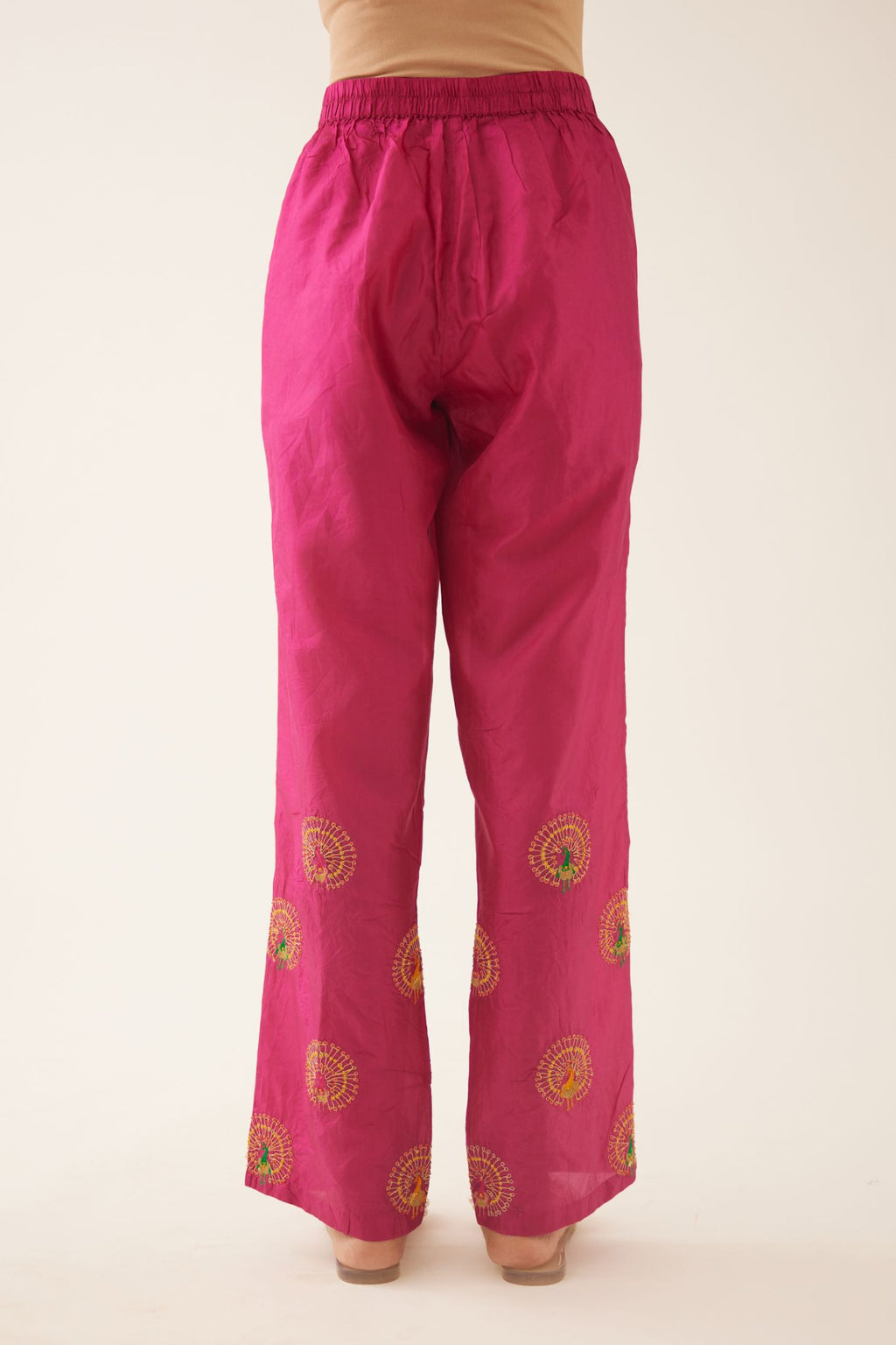 Jaz berry silk straight pants with dori and silk thread embroidery.