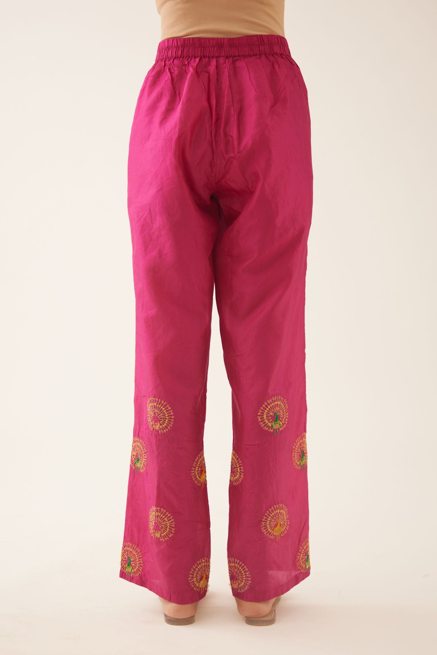 Jaz berry silk straight pants with dori and silk thread embroidery.