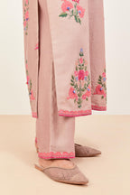 Lilac silk chanderi straight kurta set with all-randomly placed appliqued assorted bootas, highlighted with aari threadwork & sequins.