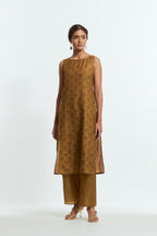 Olive Sheer overlay set in silk organza with a shirt collar, highlighted with all-over silk appliqué trellis jaal.