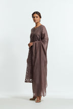 Grey light silk dupatta featuring all-over floral embroidery small bootis and finished with delicate scalloped edges.