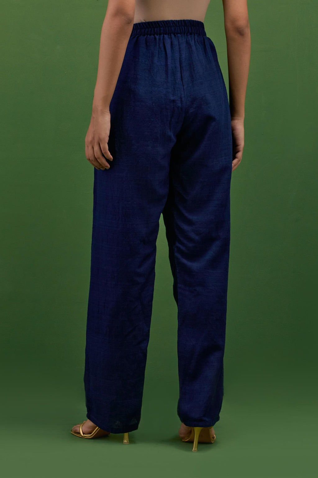 Midnight blue matka silk straight pants.