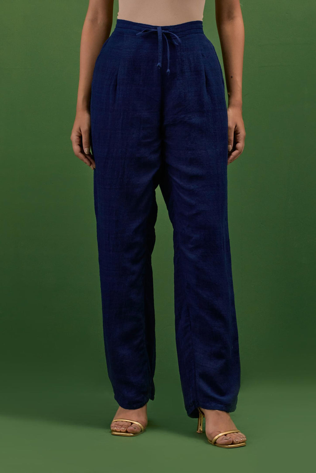 Midnight blue matka silk straight pants.