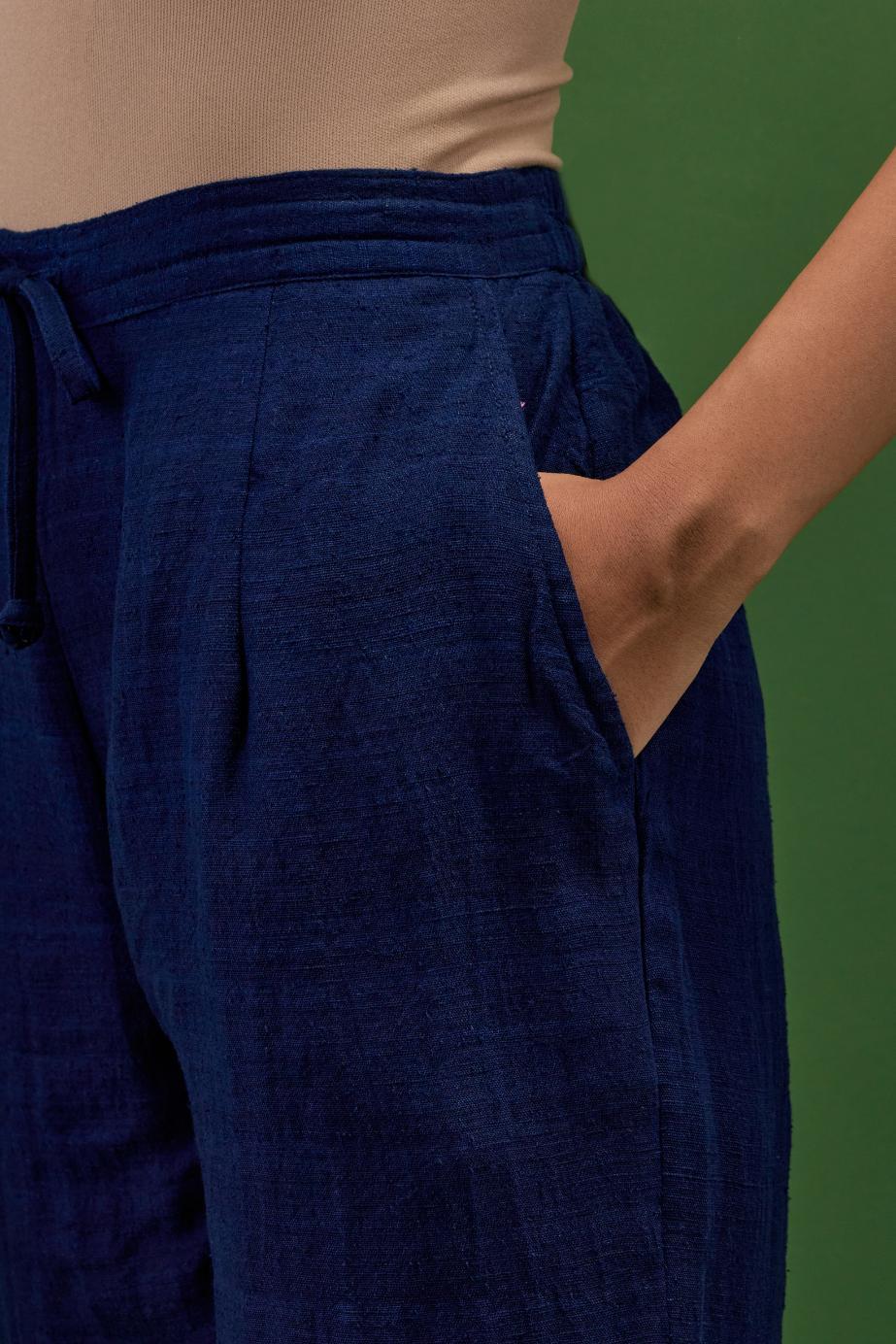 Midnight blue matka silk straight pants.