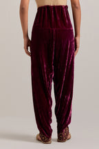 Plum Silk velvet salwar, highlighted with hand embroidered bead, sequins, zardozi and zari boota at bottom hem.