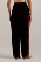 Rich Brown Silk velvet pants, highlighted with hand embroidered bead, sequins, zardozi and zari boota at bottom hem.