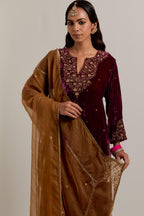 Olive Silk organza dupatta with delicate bead, sequins, zardozi and zari work.