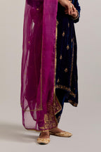 Purple Silk organza dupatta with delicate bead, sequins, zardozi and zari work.