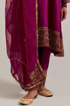 Wine Silk organza dupatta with delicate bead, sequins, zardozi and zari work.