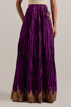 Purple Silk choli set with all-over sequins, zardozi and zari handwork, highlighted with contrast-colored beads.