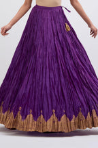 Chanderi 40 kali lehenga edged with dull gold gota embroidery and contrast chanderi facings.
