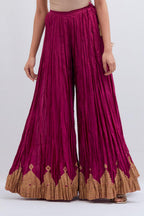 Deep Fuchsia Silk Chanderi crushed sharara, highlighted with dull gold gota border.