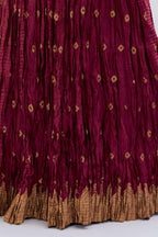 Chanderi 40 kali lehenga edged with dull gold gota embroidery and contrast chanderi facings.
