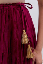 Chanderi 40 kali lehenga edged with dull gold gota embroidery and contrast chanderi facings.