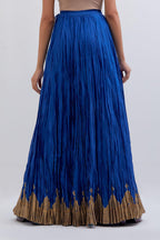 Chanderi 40 kali lehenga edged with dull gold gota embroidery and contrast chanderi facings.
