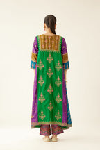 Color blocked multi panelled silk kurta dress set with asymmetric hem, highlighted with all over delicate dori & silk thread embroidery.