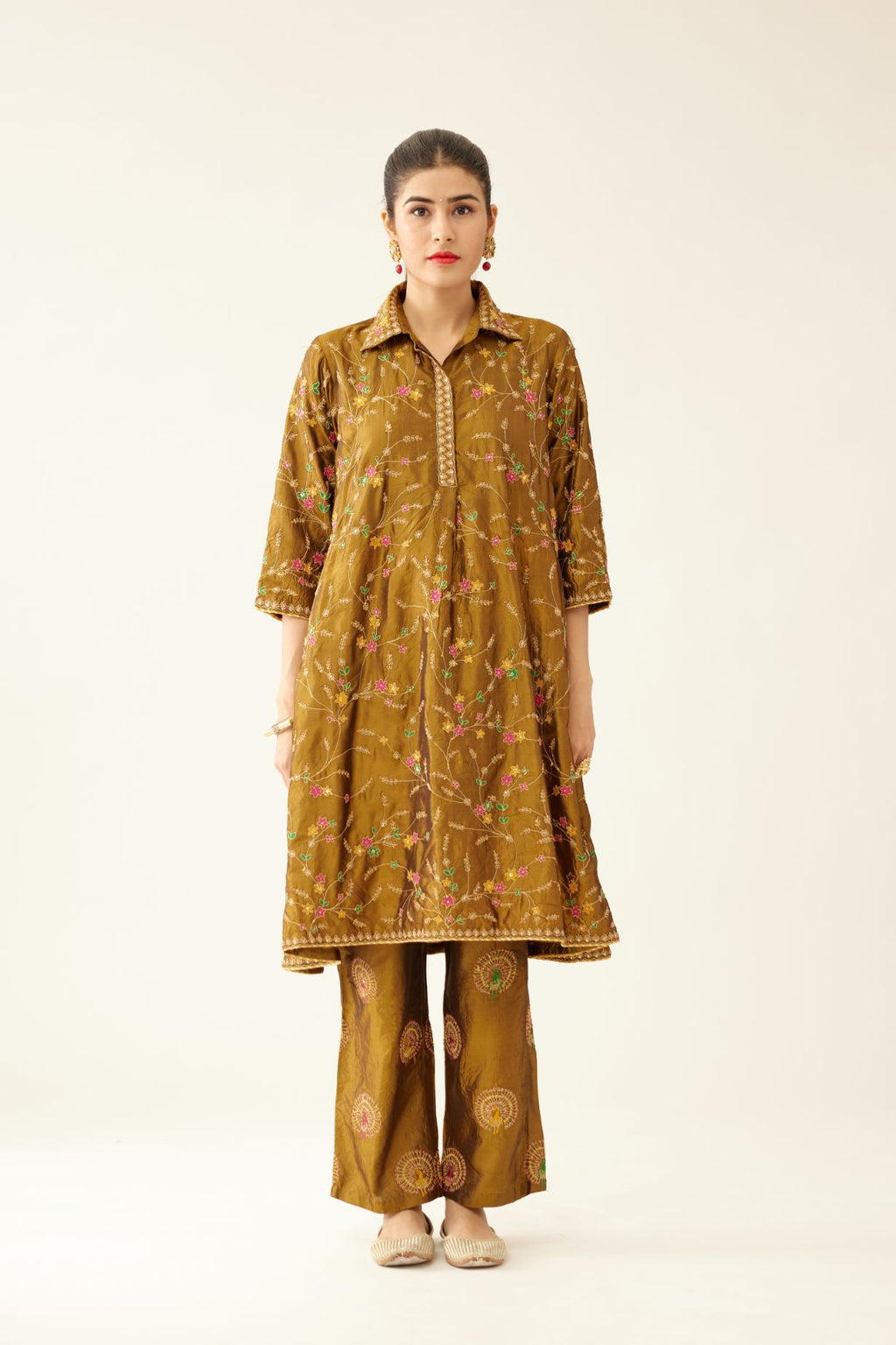 Peach block printed kurta with straight pants and kota dupatta - Set of  Three by The Weave Story | The Secret Label