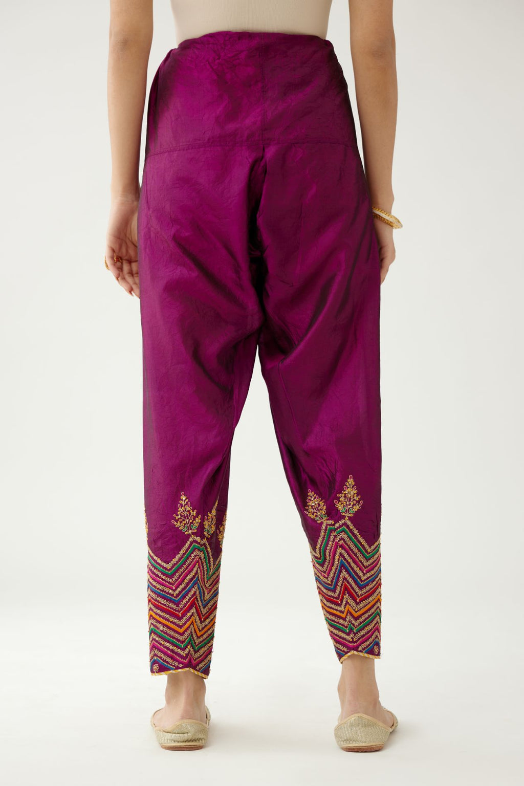 Sangria silk salwar detailed with dori, silk thread, bead & sequins embroidery.