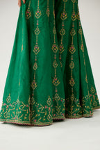 Green silk farshi with all-over dori and silk thread embroider.