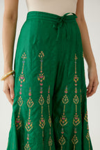 Green silk farshi with all-over dori and silk thread embroider.