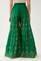 Green silk farshi with all-over dori and silk thread embroider.