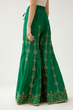 Green silk farshi with all-over dori and silk thread embroider.