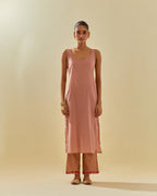 Pink tissue chanderi paneled kurta set with front placket neckline and all-over hand cut silk flower embroidery.