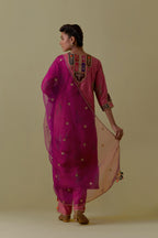 Purple Silk Organza Dupatta with Gold bead and sequins Handwork