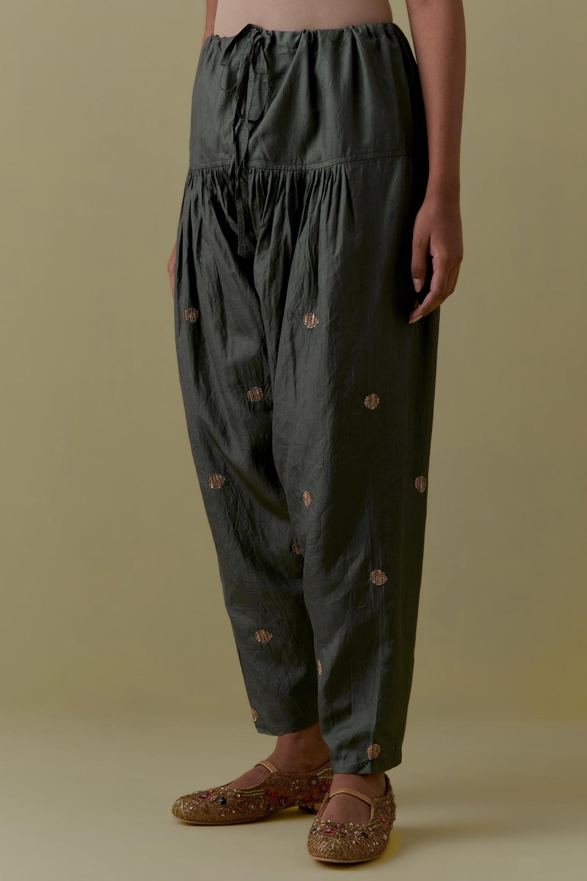 Green Silk Salwar with Gold seuins and bead Handwork
