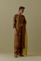 Olive Silk Organza Dupatta with Gold bead and sequins Handwork