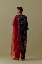 Red Silk Organza Dupatta with Gold bead and sequins Handwork