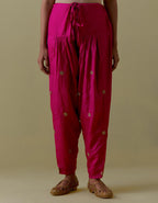 Fuchsia Silk Salwar with Gold seuins and bead Handwork