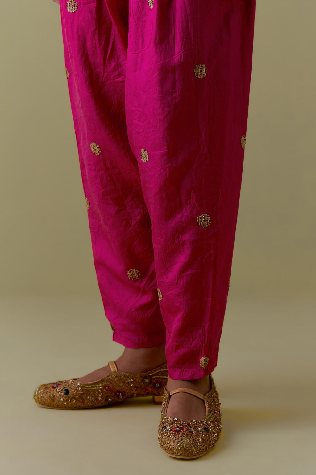 Fuchsia Silk Salwar with Gold seuins and bead Handwork