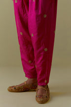 Fuchsia Silk Salwar with Gold seuins and bead Handwork