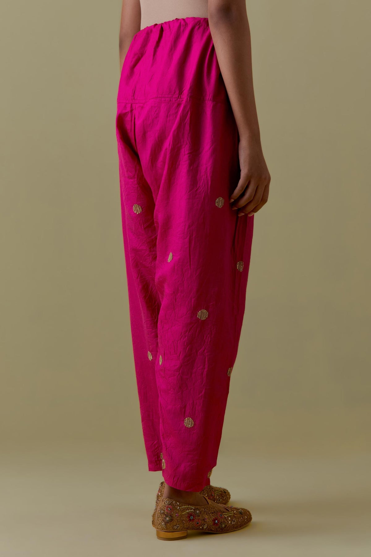 Fuchsia Silk Salwar with Gold seuins and bead Handwork