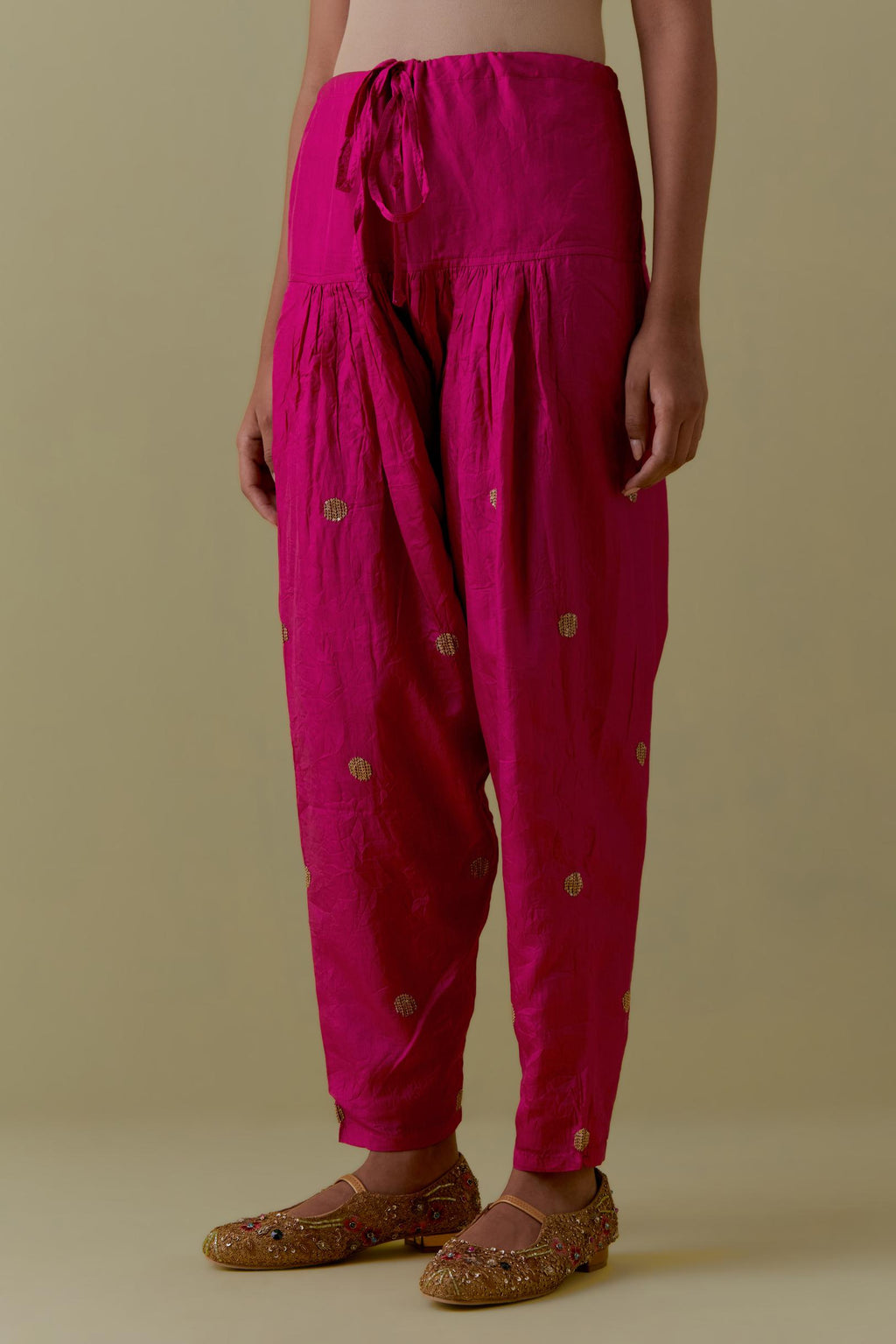 Fuchsia Silk Salwar with Gold seuins and bead Handwork