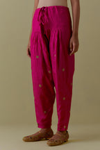 Fuchsia Silk Salwar with Gold seuins and bead Handwork