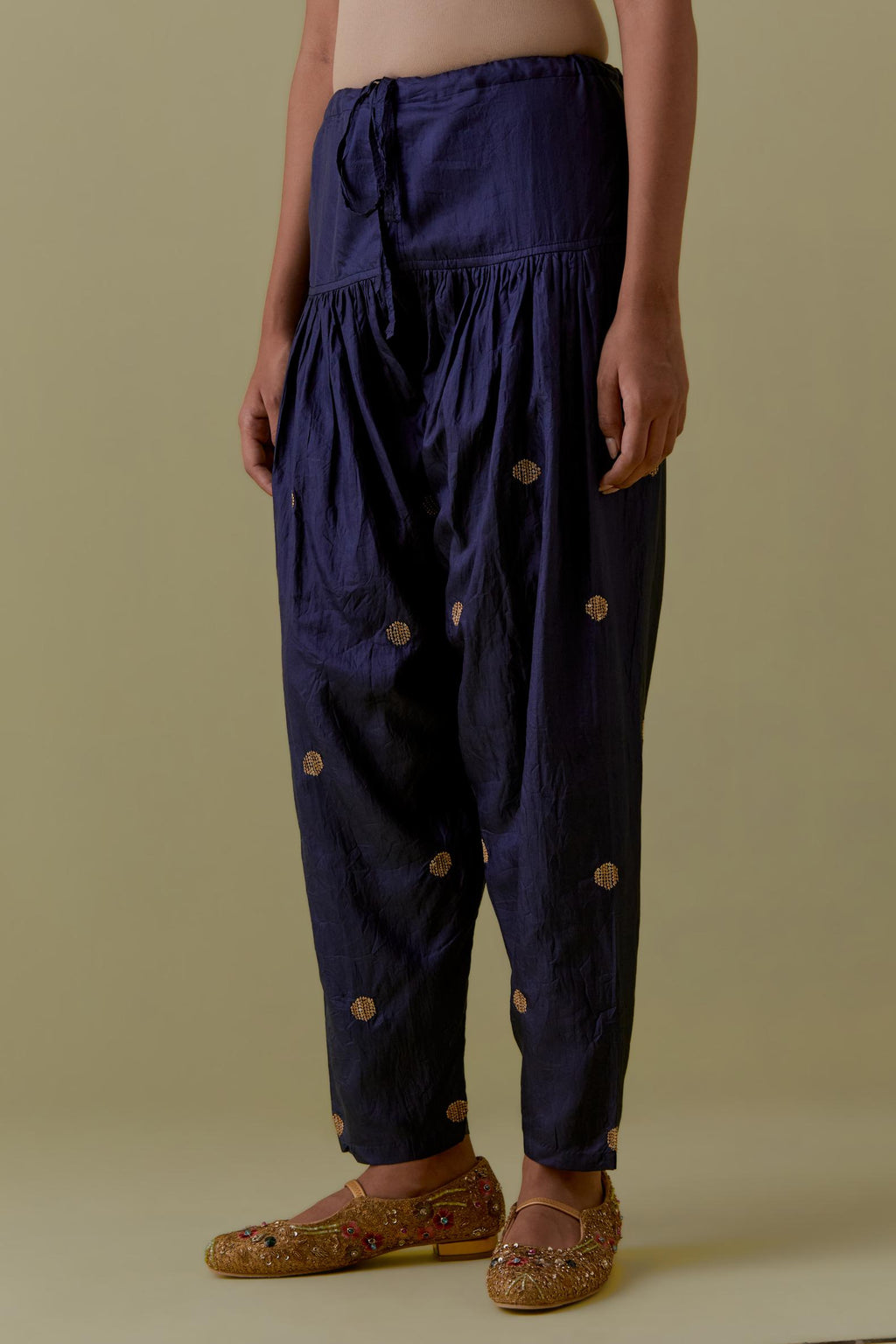 Indigo Silk Salwar with Gold seuins and bead Handwork
