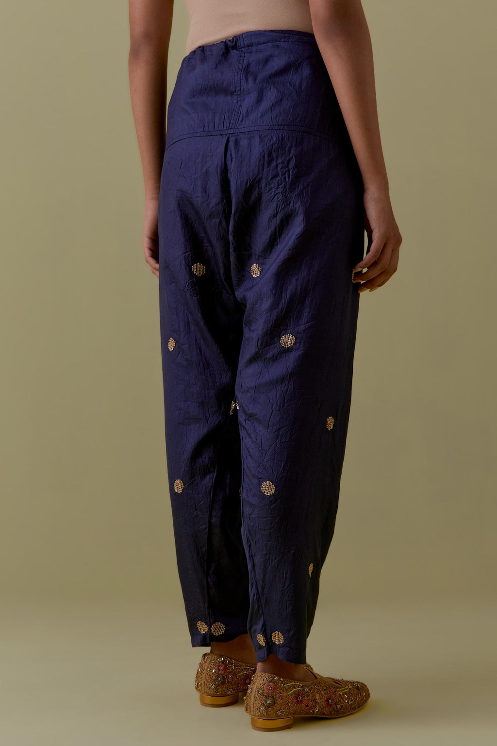 Indigo Silk Salwar with Gold seuins and bead Handwork