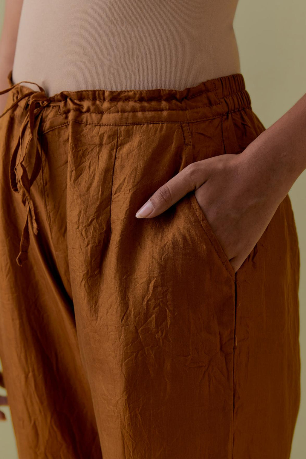 Olive Silk Straight Pants with Floral Handwork