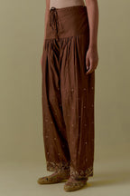 Chocolate Silk Farshi Salwar with Floral Handwork