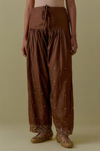 Chocolate Silk Farshi Salwar with Floral Handwork