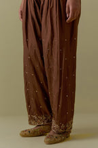 Chocolate Silk Farshi Salwar with Floral Handwork
