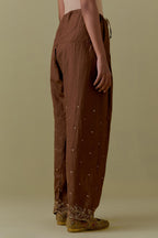 Chocolate Silk Farshi Salwar with Floral Handwork
