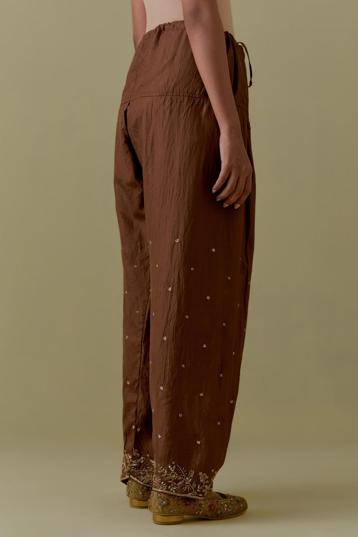 Chocolate Silk Farshi Salwar with Floral Handwork